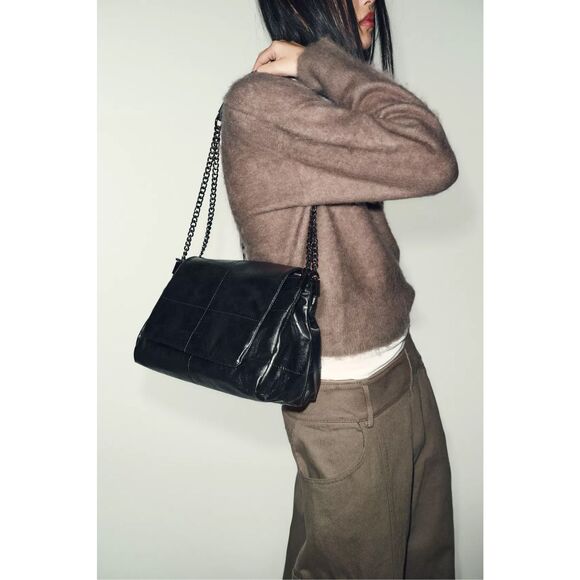 Zara Rock Style Flap Shoulder Bag in Black - Picture 3 of 12